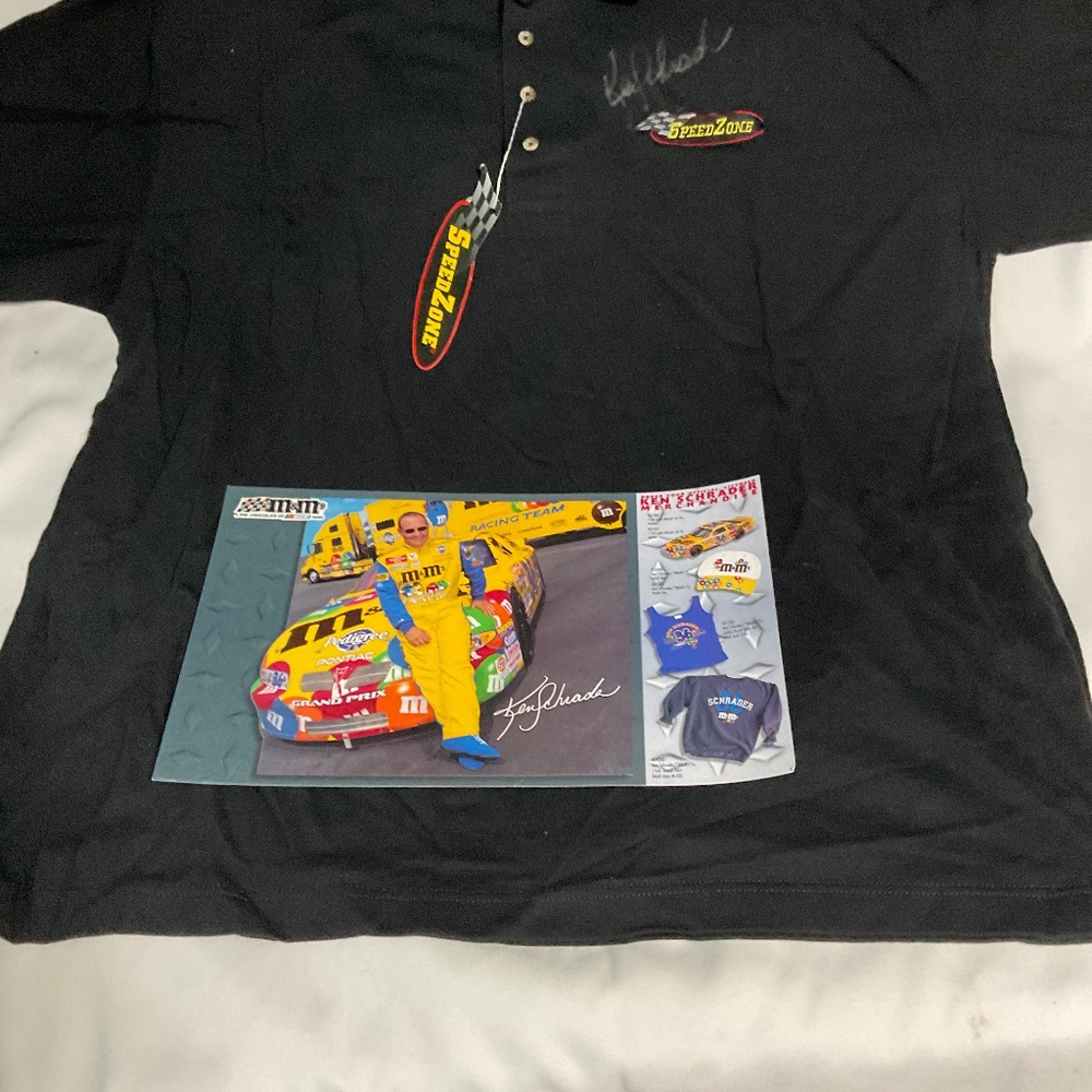 NASCAR’s Ken Schrader signed Speedzone polo and hero card.  M173